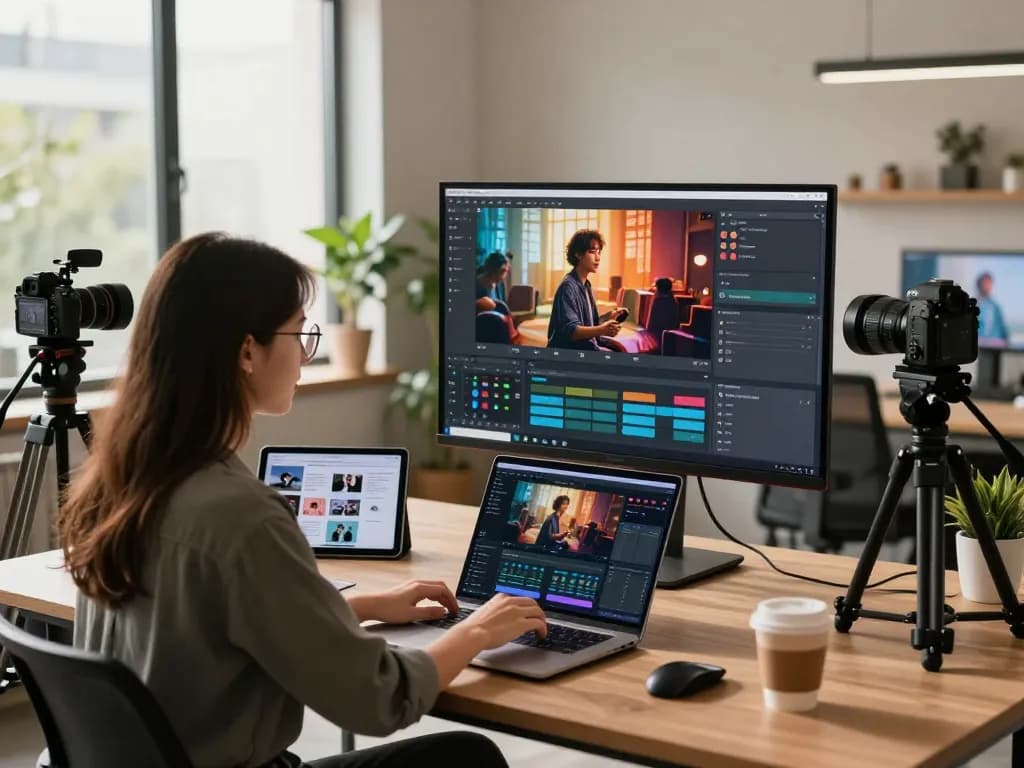 Seedance AI empowering a content creator in a modern workspace with vibrant video generation.