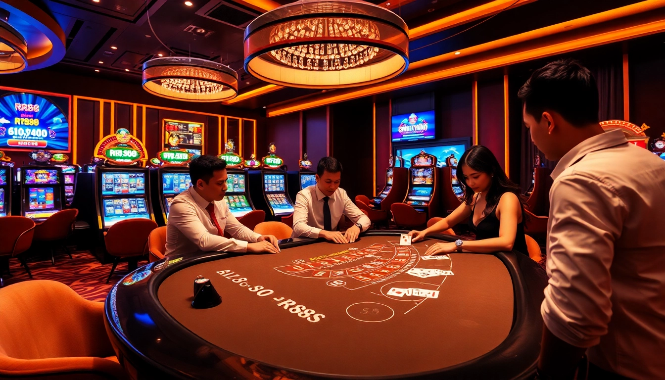 Experience the excitement of RR88 game with vibrant casino tables and lively slot machines.