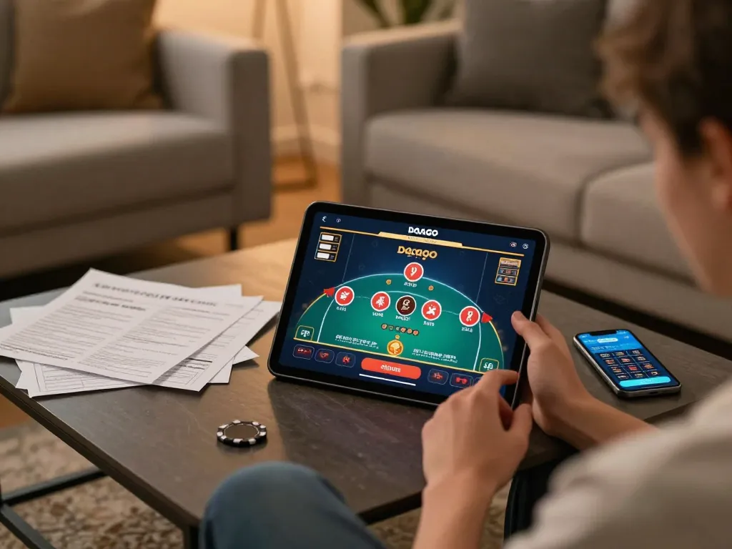 Engaging in live dealer gameplay on dagago while relaxing at home in a cozy setting.