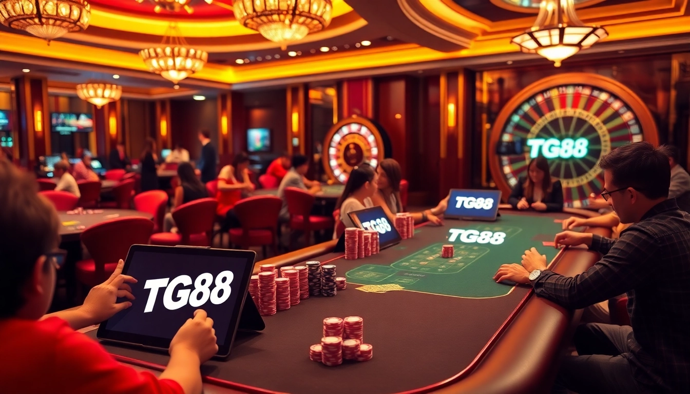 Experience the thrill of winning at TG88 with lively casino tables and vibrant gaming action.