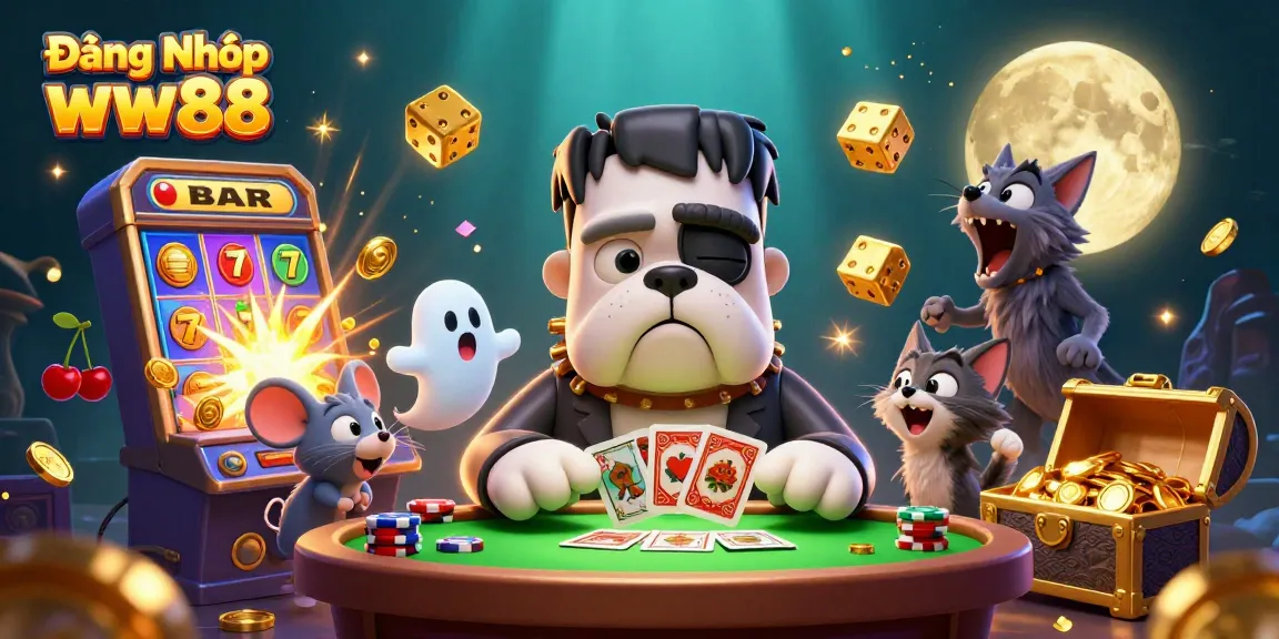 Engage in Đăng Nhập ww88 with a dynamic casino scene featuring lively characters and exciting gaming elements.