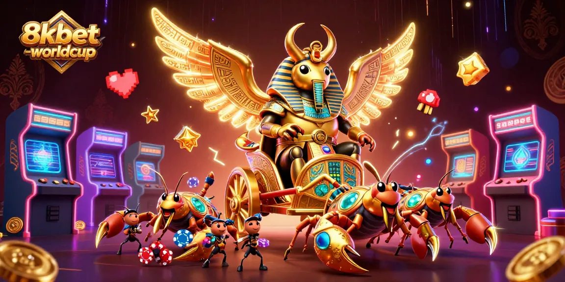 Engage with 8xbet-worldcup at the vibrant casino scene featuring gaming elements and characters.