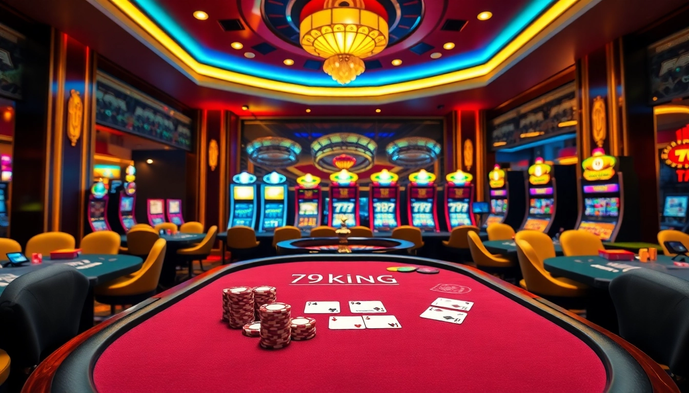 Experience the thrill of 79king at a vibrant poker table with chips and cards.