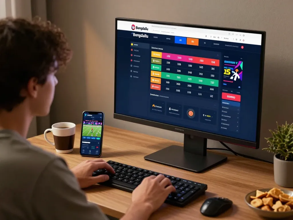 Bongdallu user engaged in online betting strategy with live odds displayed on desktop and mobile apps.