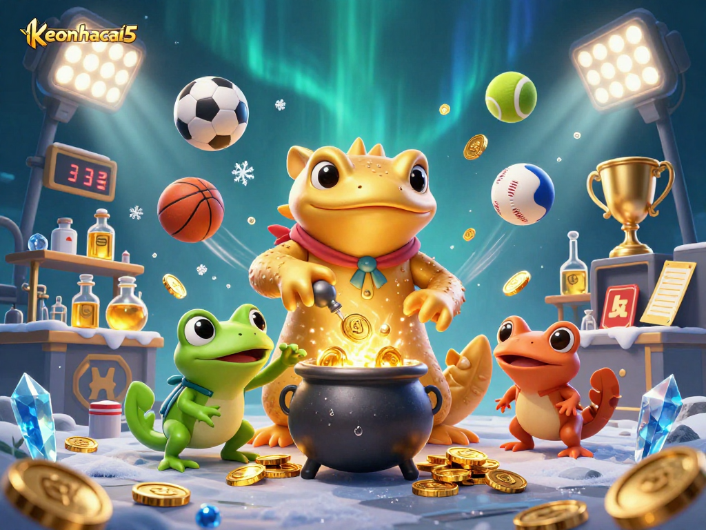 Engage with keonhacai5 in a vibrant casino scene, showcasing elaborate gaming elements and characters.