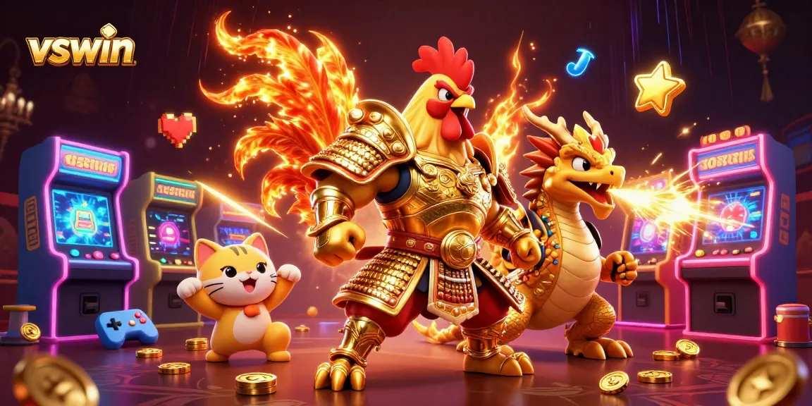 Experience the thrill of vswin with exciting gaming characters amidst vibrant casino elements.