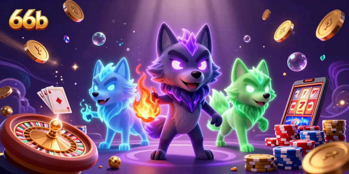 66b showcases an exciting fantasy scene with glowing wolves, casino elements, and vibrant energy.