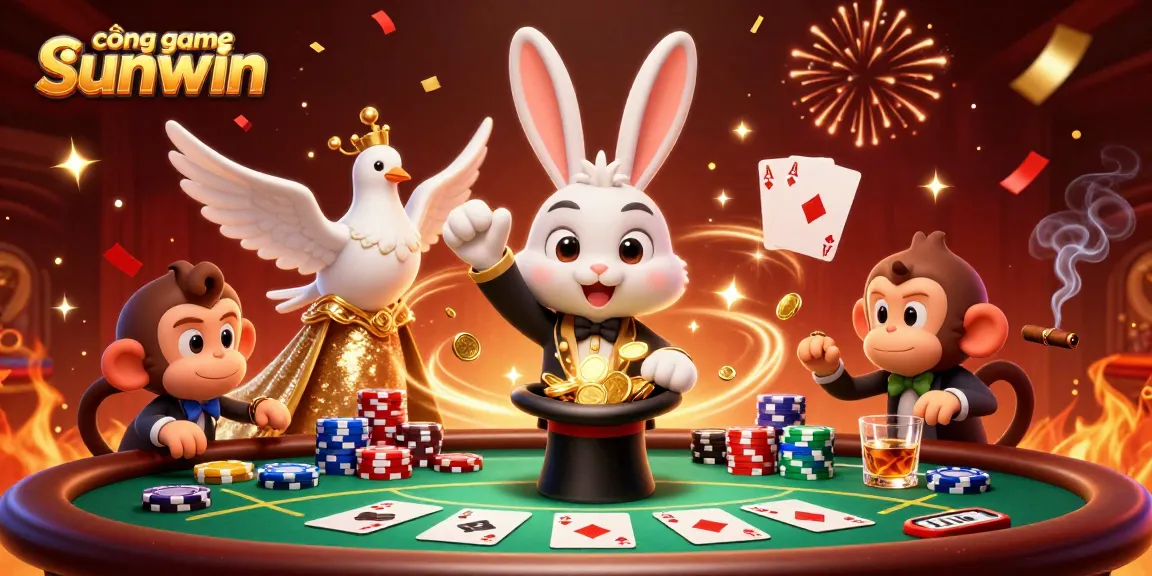 Experience the excitement at cổng game sunwin with animated characters showcasing magical moments in gambling.