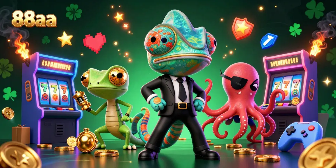 Experience the thrill of 88aa gaming with dynamic casino characters and vibrant slot elements.