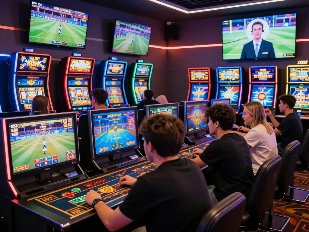 Engaged players at BK8 enjoying a vibrant online casino experience with colorful games and supportive atmosphere.