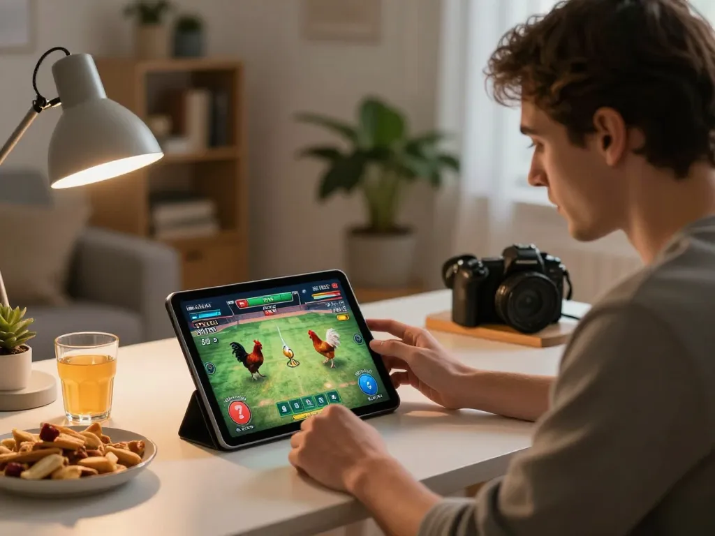 Engaging in online gambling through link đăng nhập ae888 on a mobile app while enjoying a cozy home setup