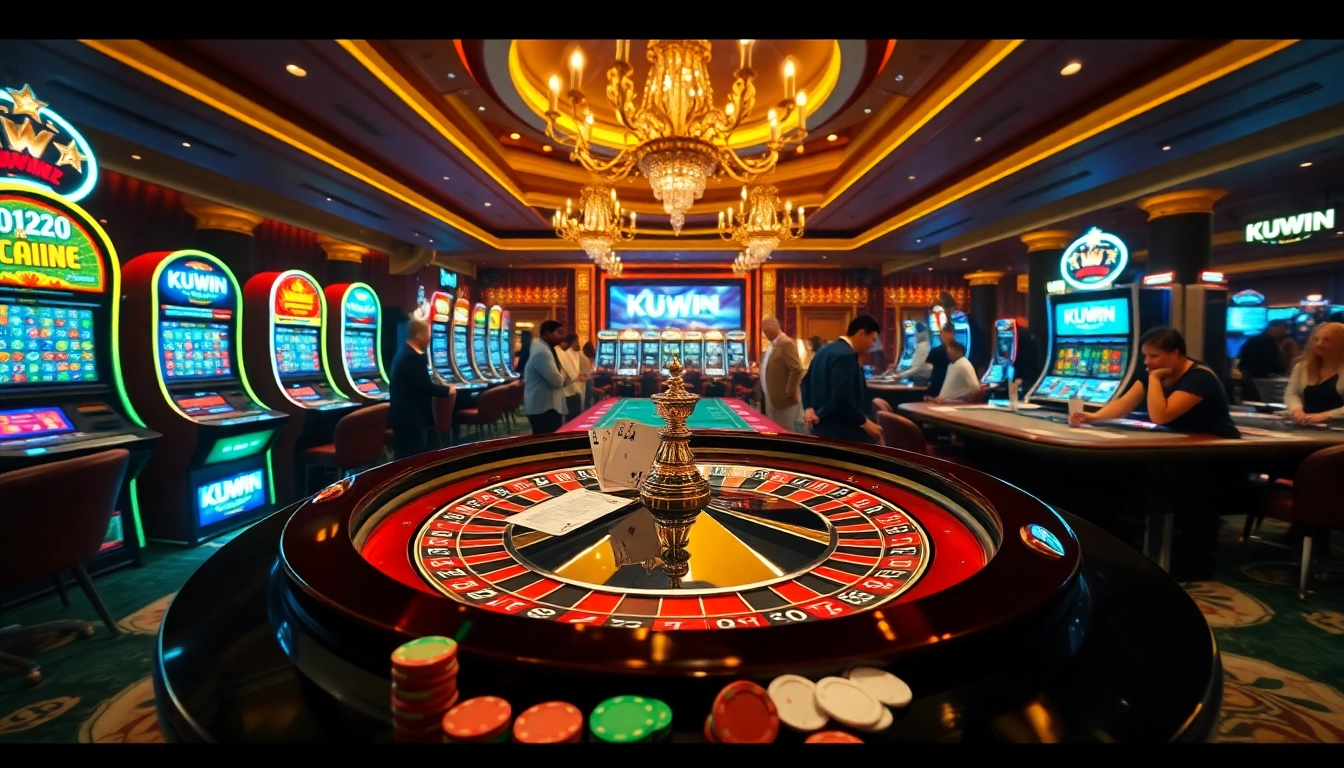 Experience the excitement of KUWIN with players celebrating wins at a vibrant casino table.