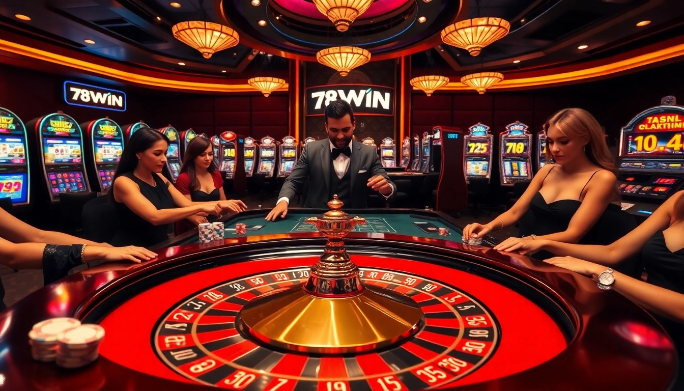 Experience exciting gameplay at 78WIN Casino with vibrant roulette and slot machines.