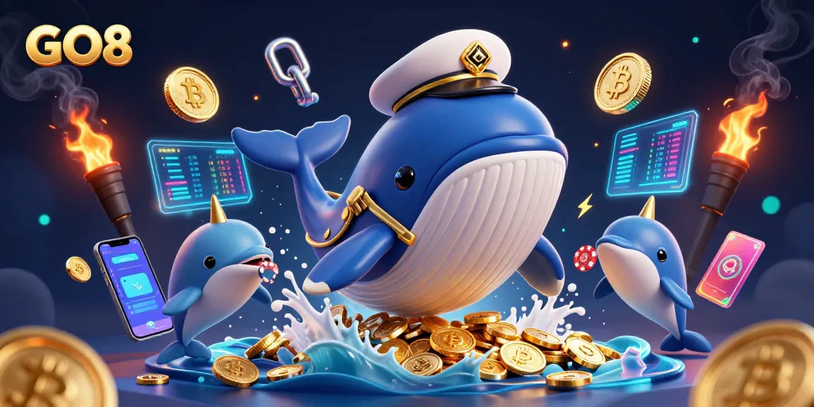 Engage with GO8 while winning big amidst dolphins and golden treasure in this vibrant casino-themed scene.