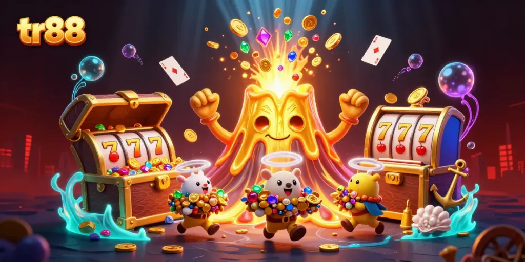Experience big wins with tr88 in this vibrant casino-themed 3D illustration.