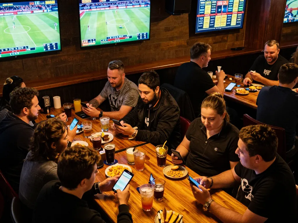 PH22 sports fans engaging in live betting during exciting game moments in a vibrant bar setting