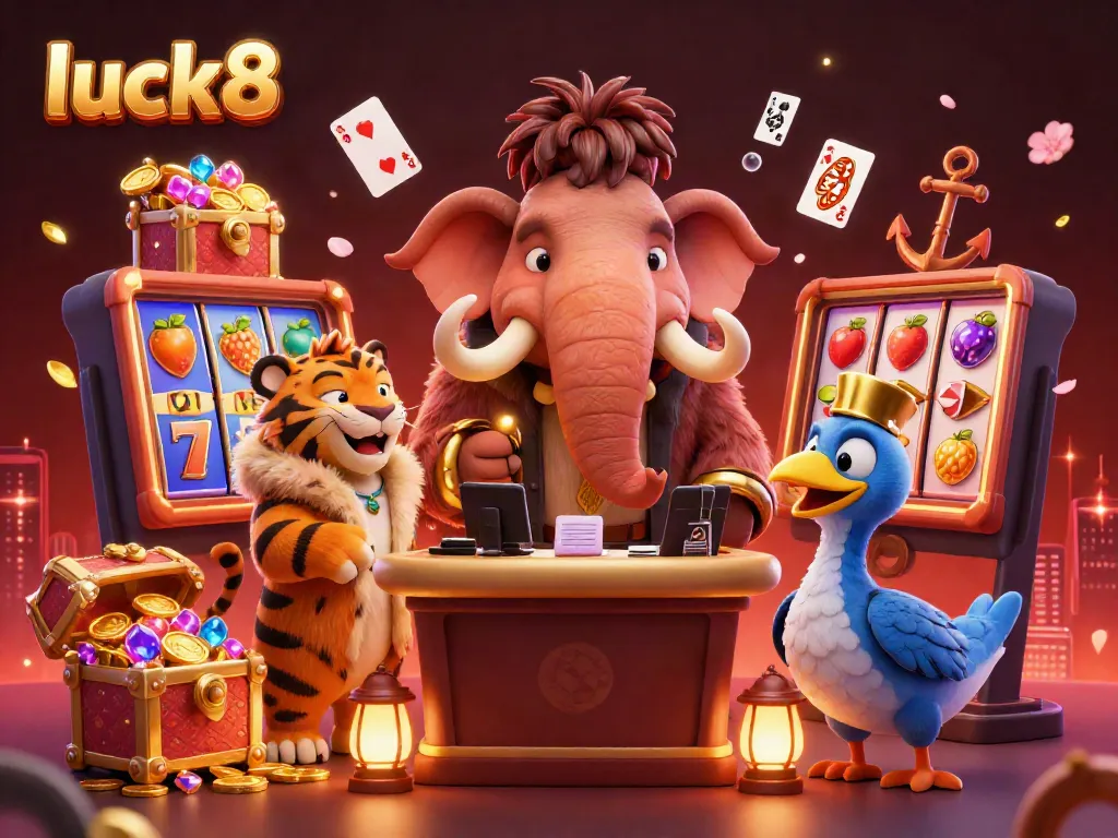 Engage with luck8's vibrant slot games featuring dynamic characters and rich casino elements.
