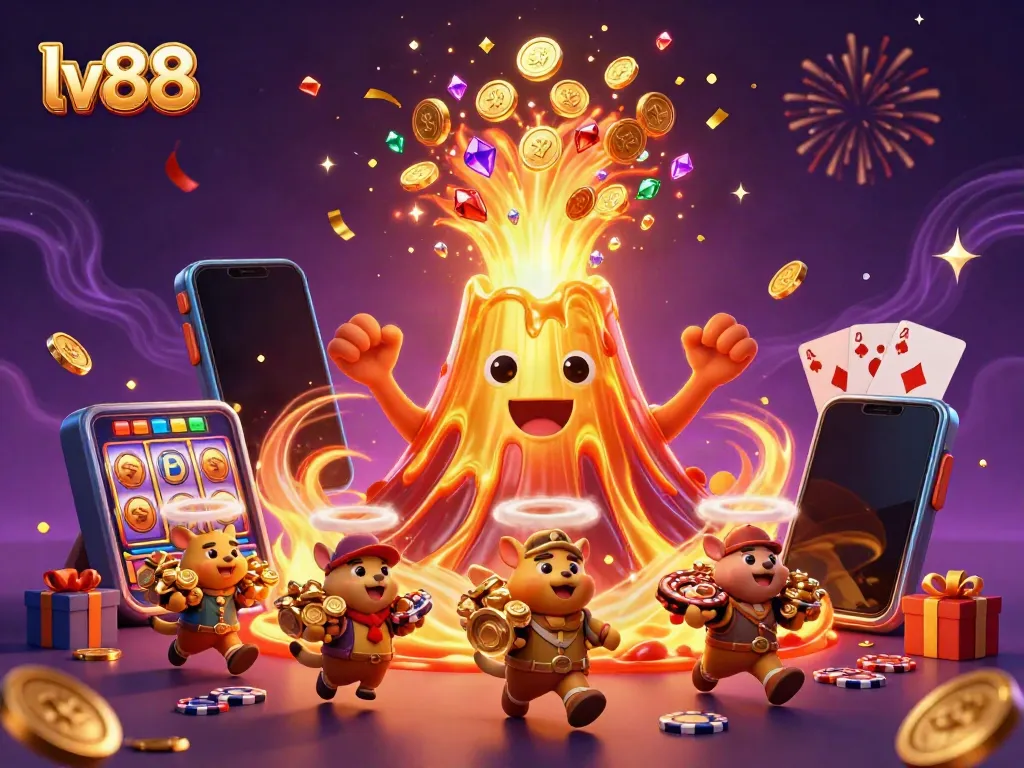 Experience lv88's thrilling adventures as a golden volcano erupts treasures and excitement.