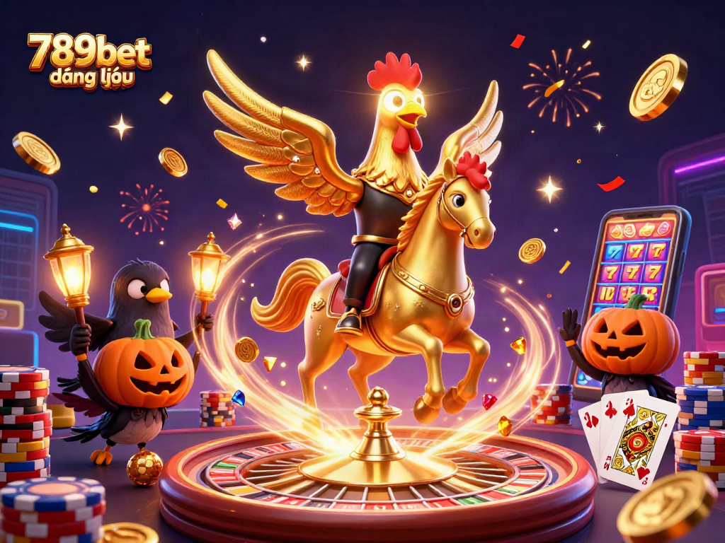 Experience thrilling action with 789bet đăng nhập as a golden rooster navigates a vibrant casino scene.