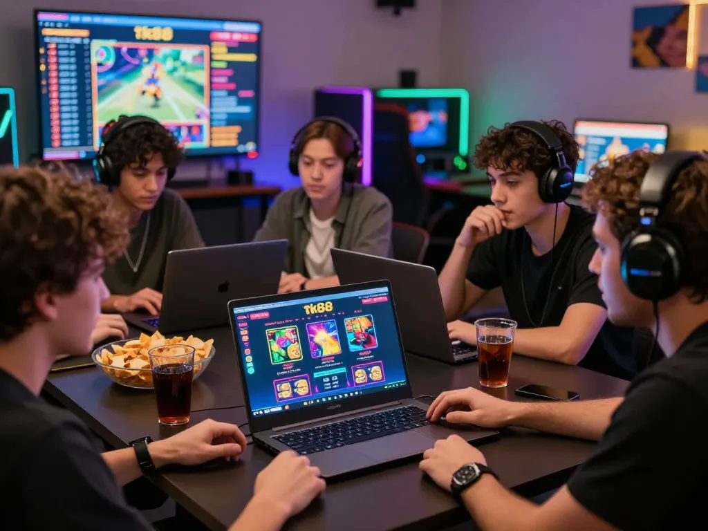 Engaged players enjoying tk88 online gaming with vibrant visuals and social excitement.