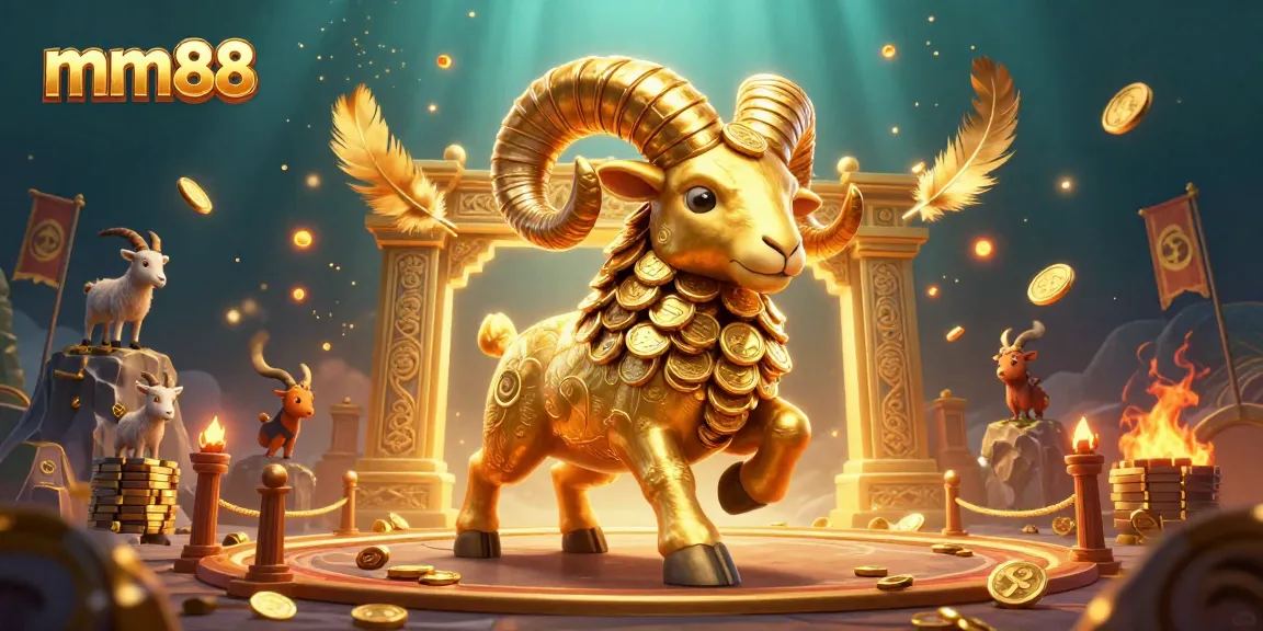 Experience thrilling gameplay at mm88 with a golden ram charging through a vibrant casino realm.