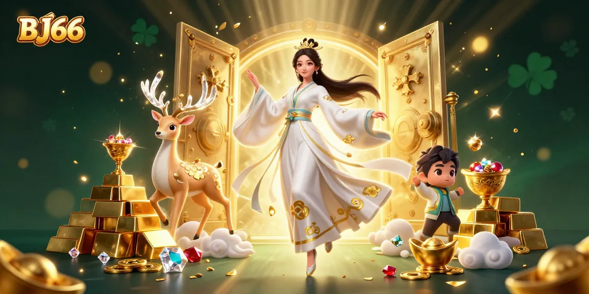 Experience the thrill of gaming at BJ66 with treasures and mystical elements in this mesmerizing scene.