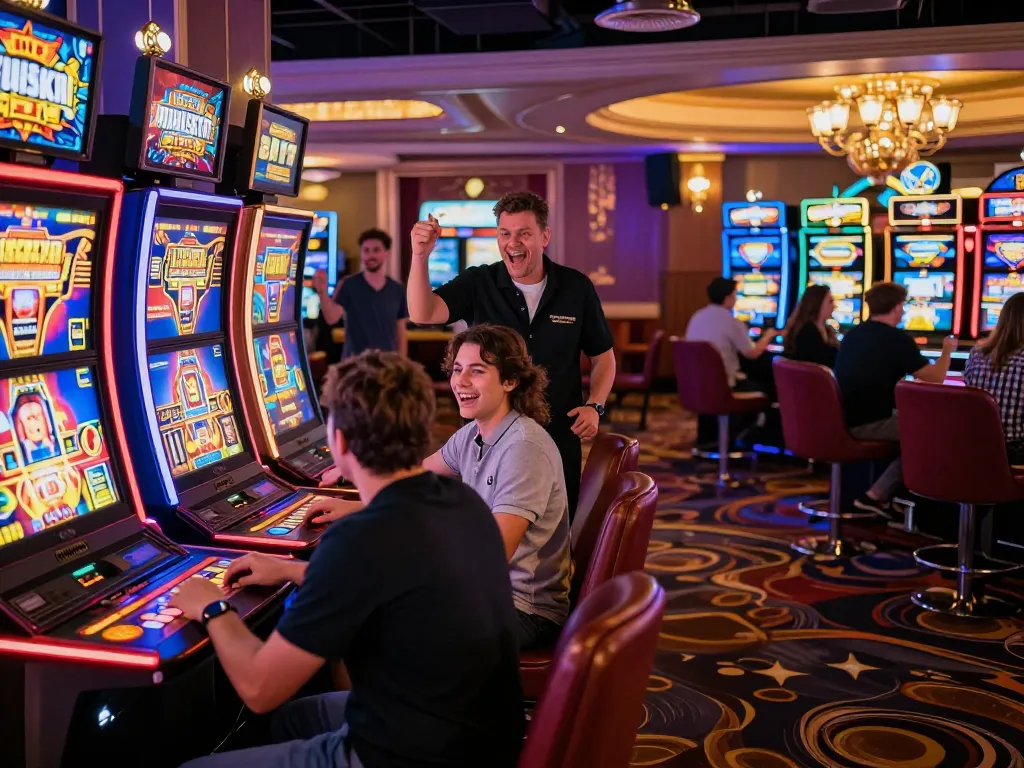 Players enjoying the b52 gaming experience at a vibrant casino scene.