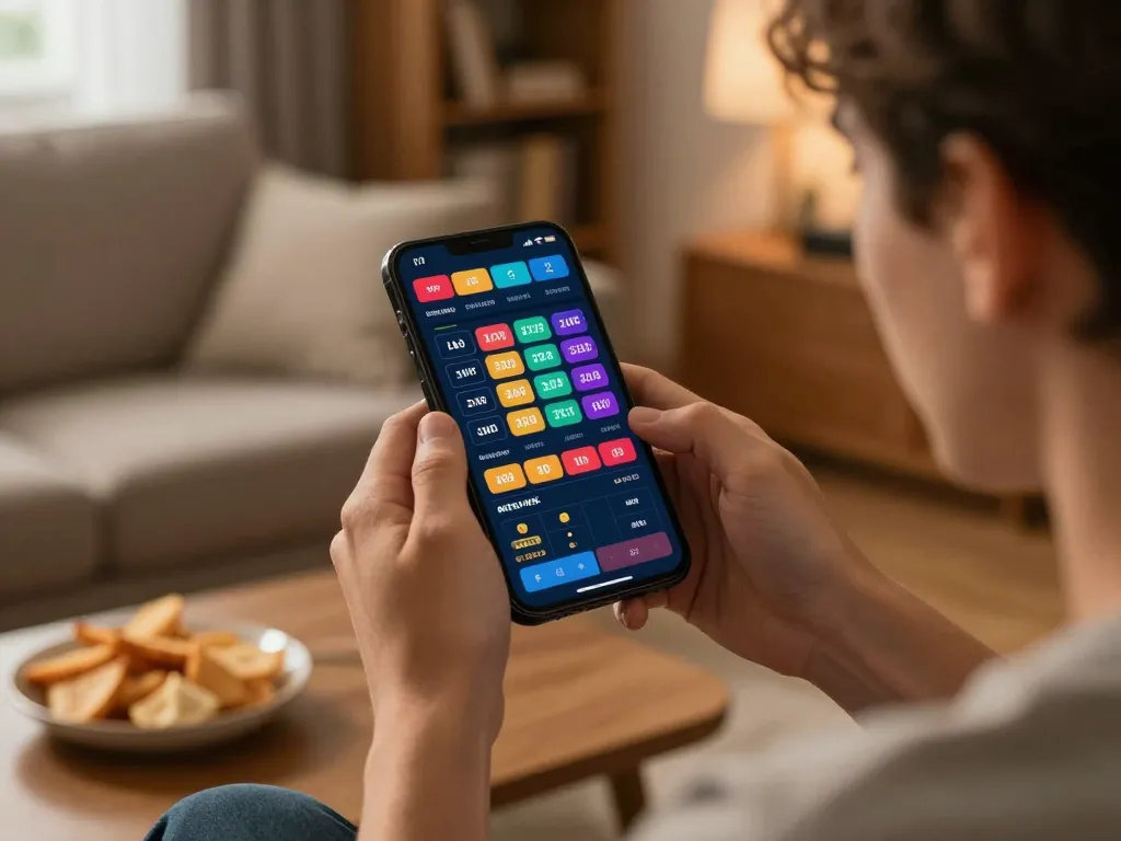 Engaging in sports betting on dh88a using mobile device in a cozy setting.