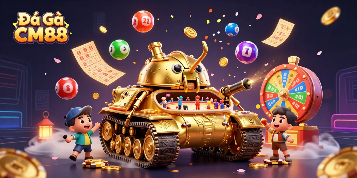 Join the thrilling Đá Gà CM88 experience with a dynamic cockfighting scene and colorful action elements.