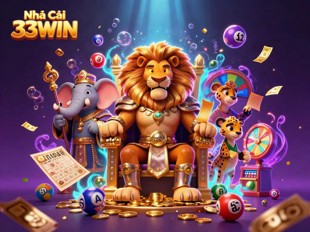 Experience thrilling gameplay with Nhà Cái 33WIN amidst vibrant lottery elements and dynamic casino atmosphere.