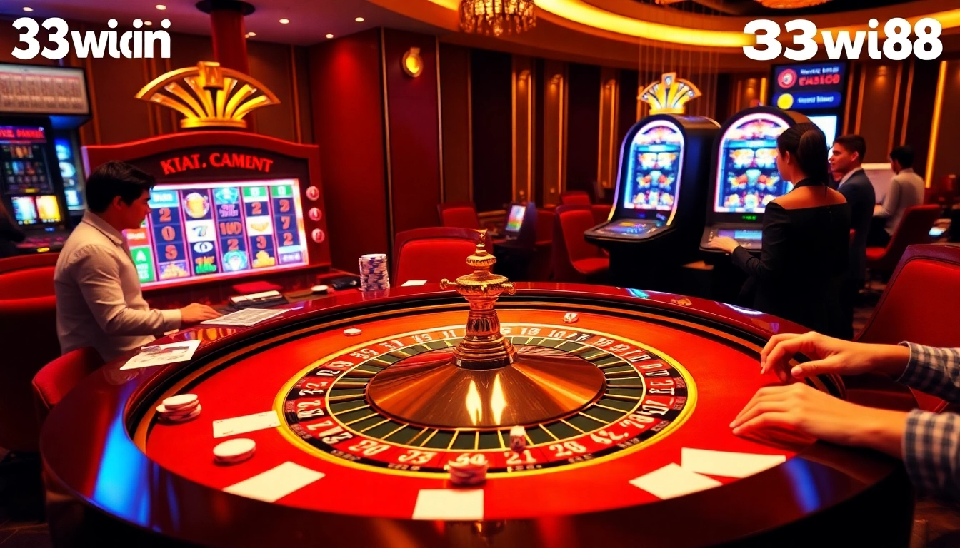 Engaging players at the luxurious 33win68 casino with roulette and poker activities.