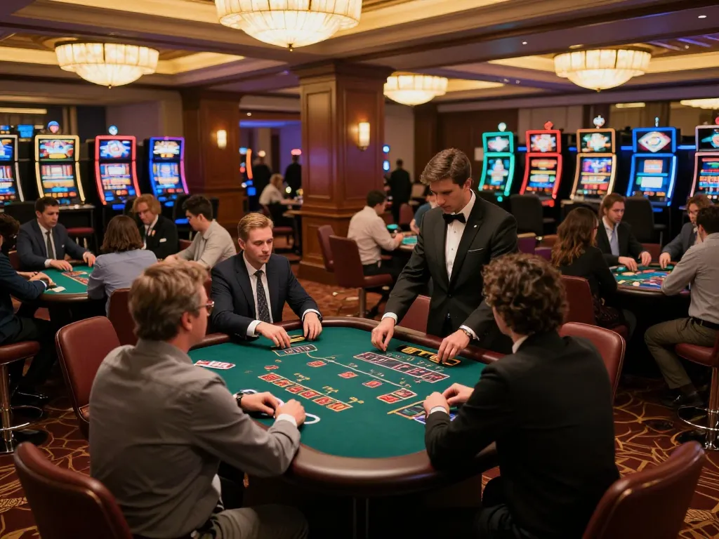 Players engaging in intense blackjack gameplay at 999bet casino, highlighting professional dealer and vibrant casino atmosphere