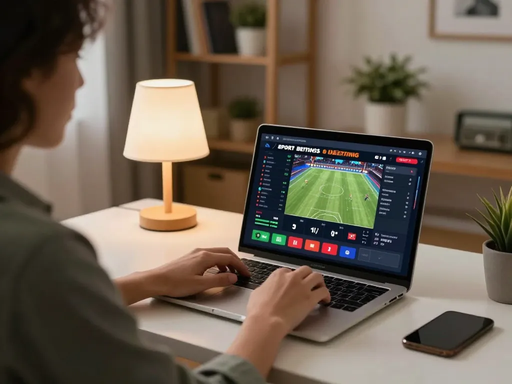 MM88 sports betting app showcased on a laptop during a cozy home gaming session