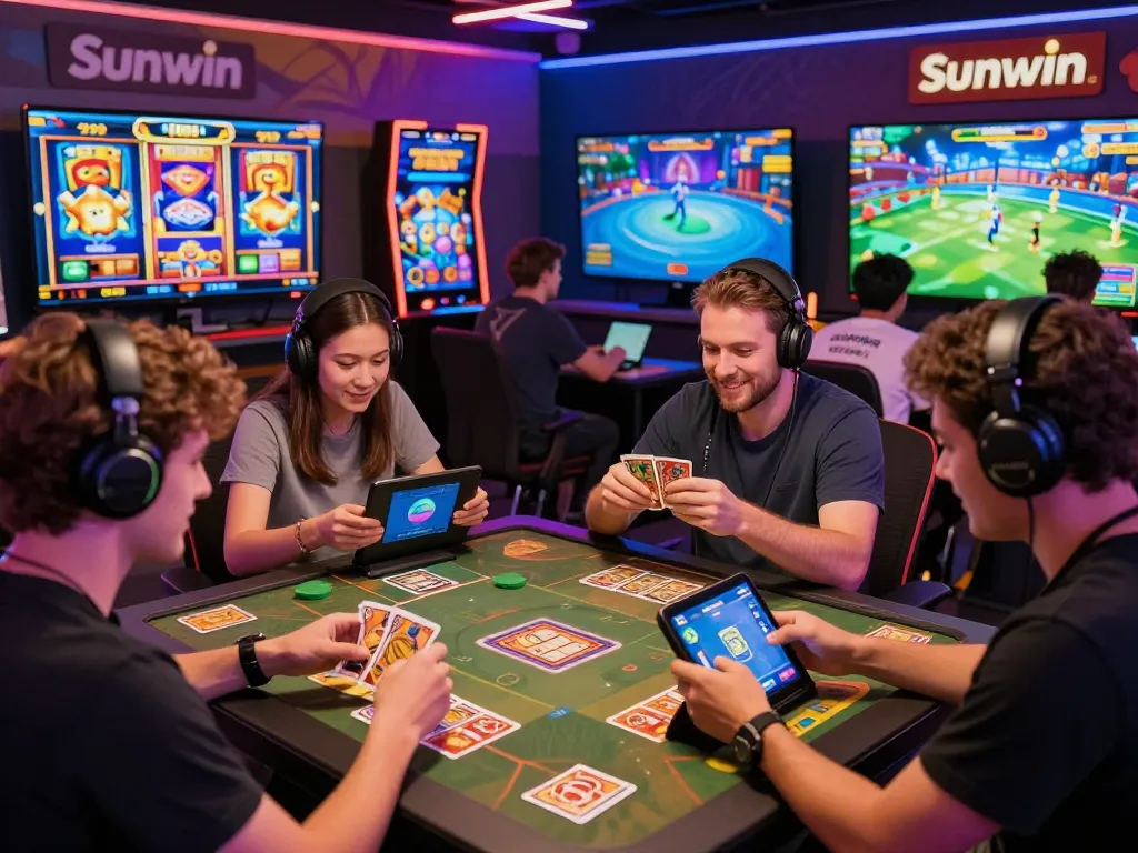 Gamers enjoying the Sunwin online gaming platform with vibrant graphics and exciting interactions.