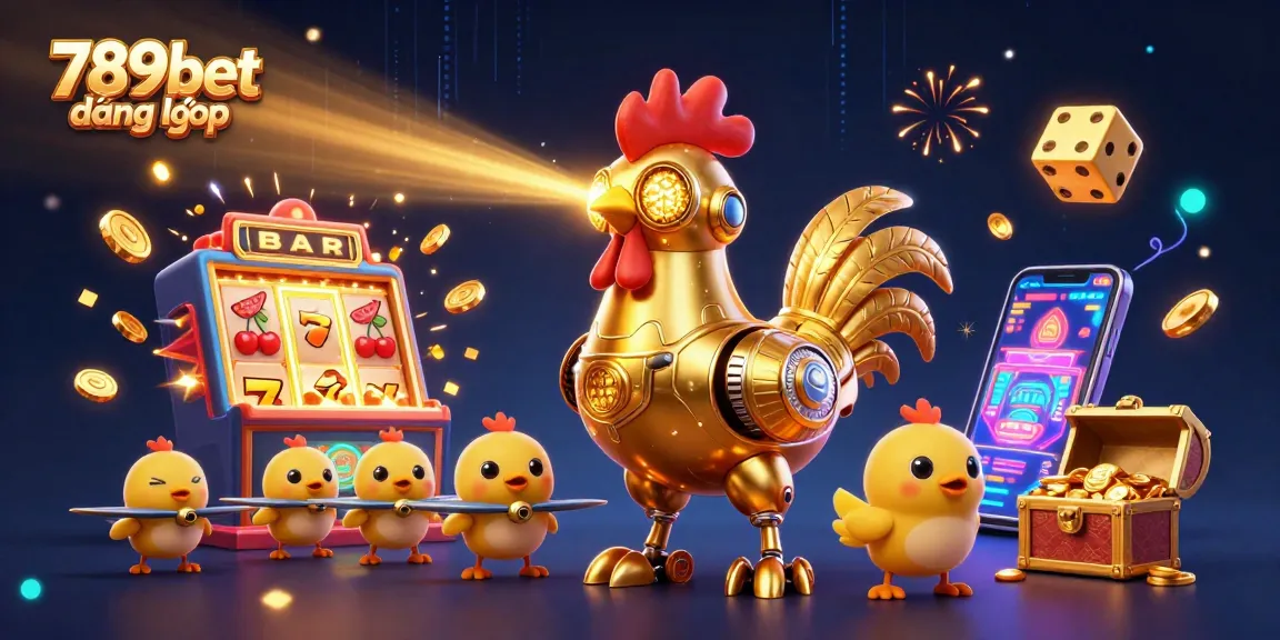 Experience the thrill of 789bet đăng nhập with dynamic casino elements and a golden rooster robot.