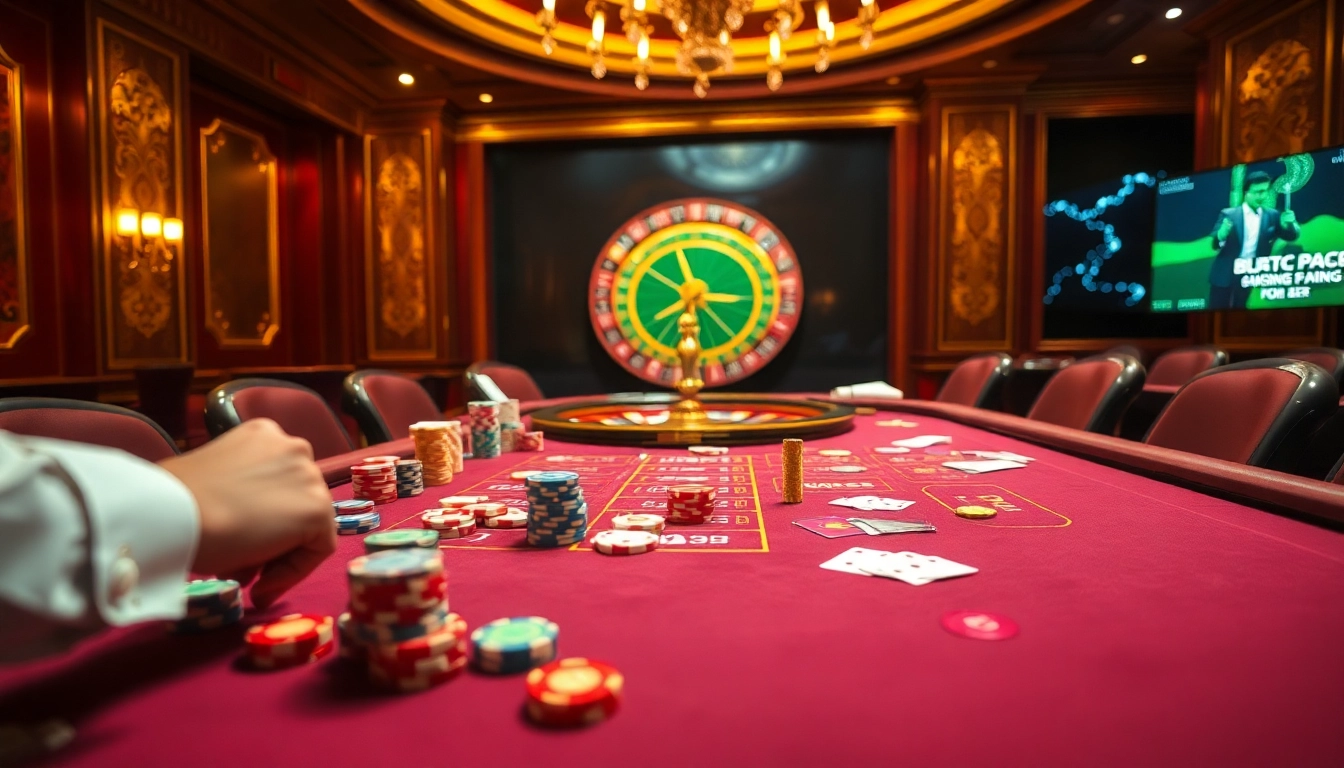 Exciting gambling action at the 3win casino table with vibrant chips and cards.