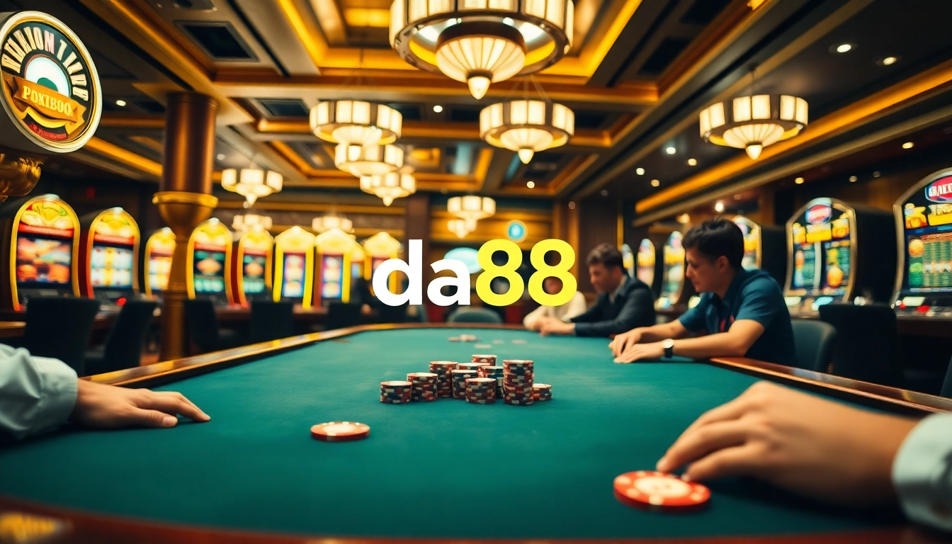 Engaged players at a high-stakes poker table in the luxurious da88 casino atmosphere.