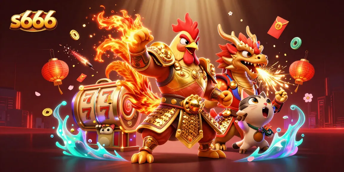 Join the exciting world of s666 online gaming as the rooster warrior and dragon hatchling embark on a thrilling jackpot adventure.