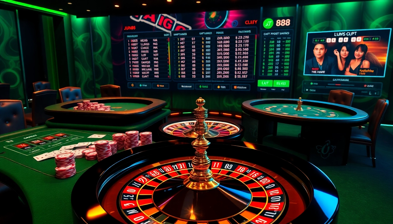 Experience high-stakes excitement at Jun88 with vibrant casino tables and thrilling live betting