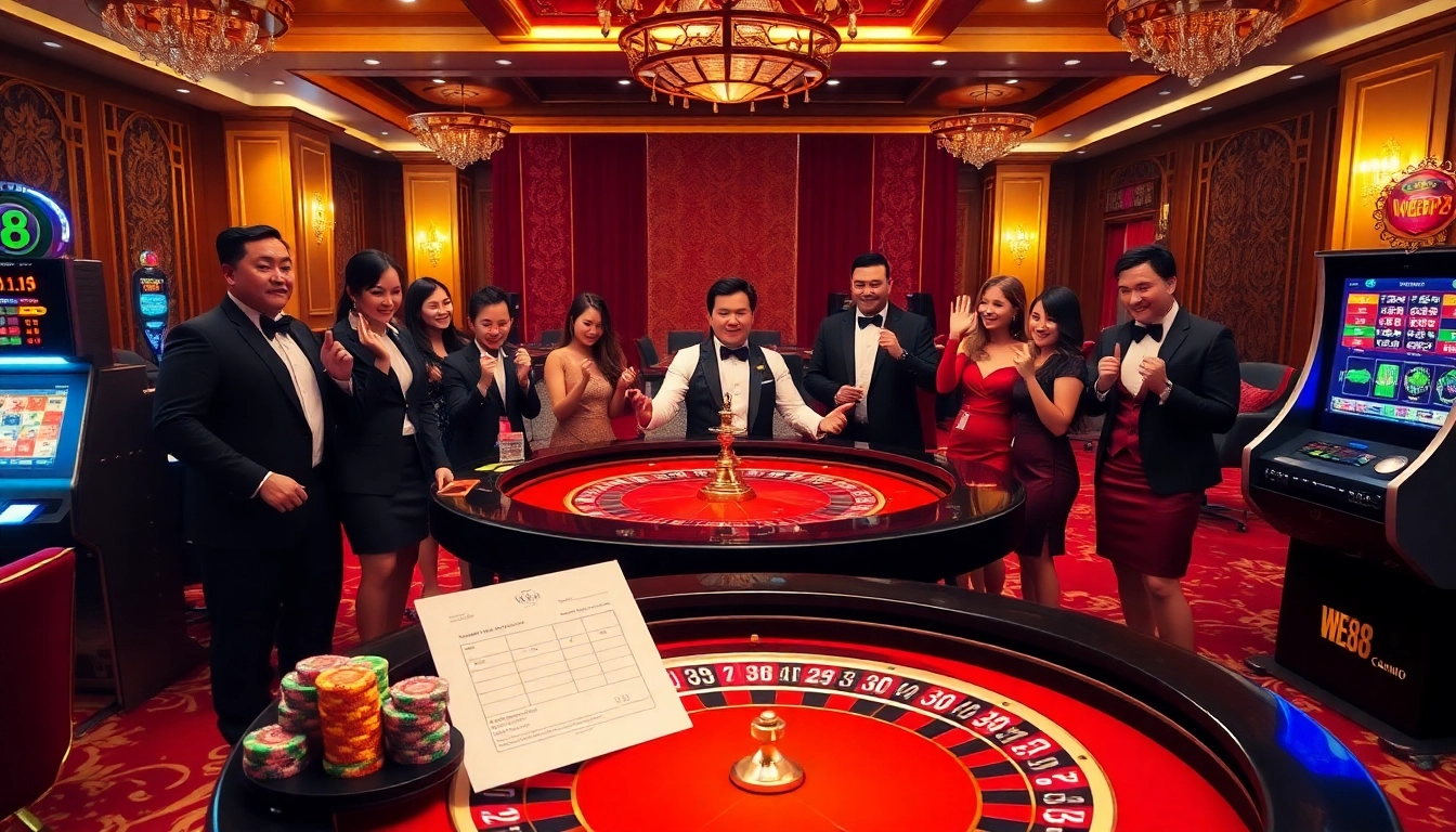 Players enjoying a roulette game at WE88's luxurious online casino setting.