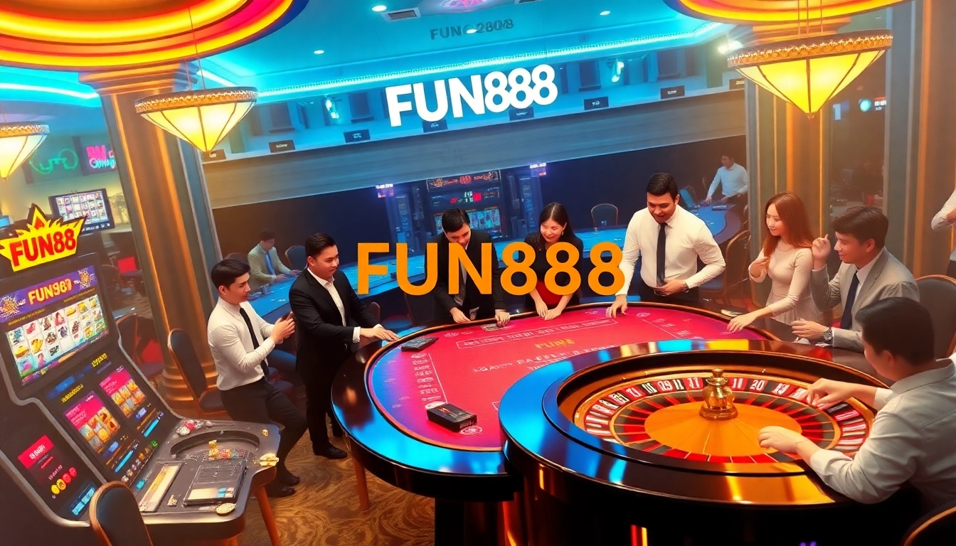 Engaged players enjoying the FUN88 แท้ casino experience at a stylish gaming table.