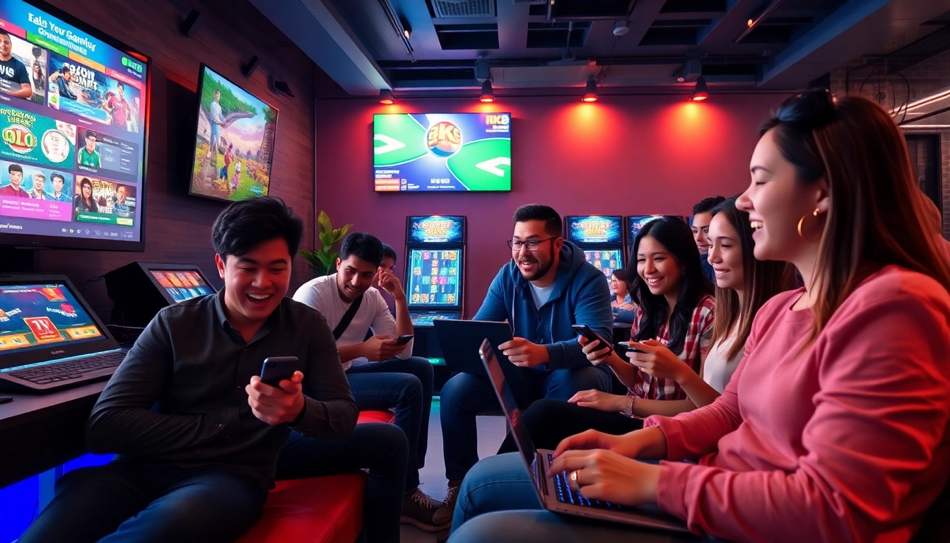 Engaged players enjoying the BK860S online gaming experience in a vibrant lounge.
