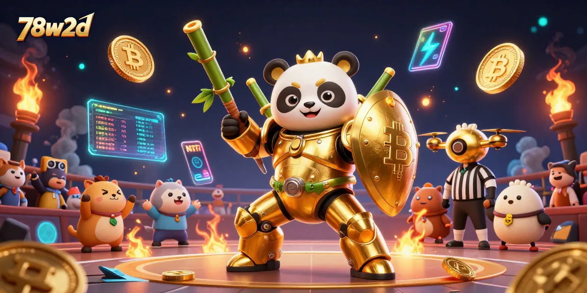 Experience thrilling gameplay at 78w2d casino with vibrant 3D illustration of panda mech-suit battling in an arena.