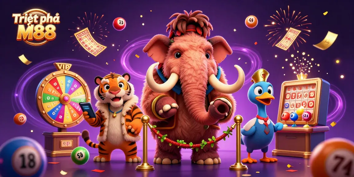 Elevate your game with Triệt phá M88's vibrant 3D casino scene featuring a woolly mammoth bouncer.