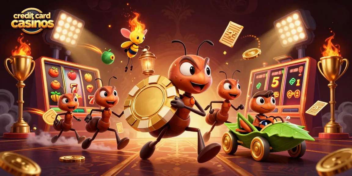 Engage with credit card casinos through an adventurous 3D cartoon heist featuring ants and gaming elements.