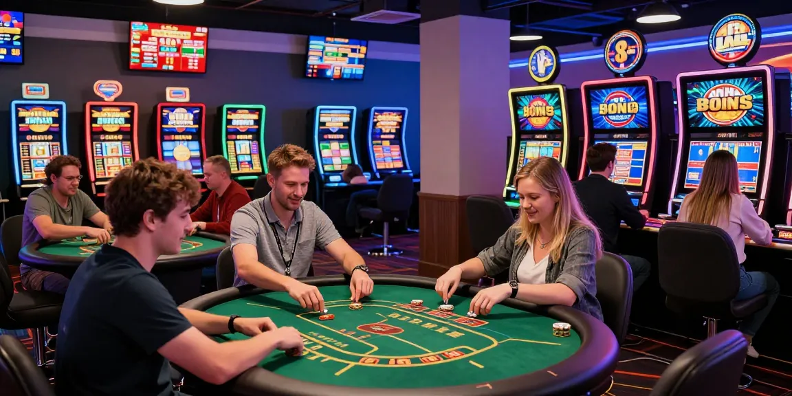 Exciting scene at credit card casinos UK with players enjoying games and vibrant atmosphere.